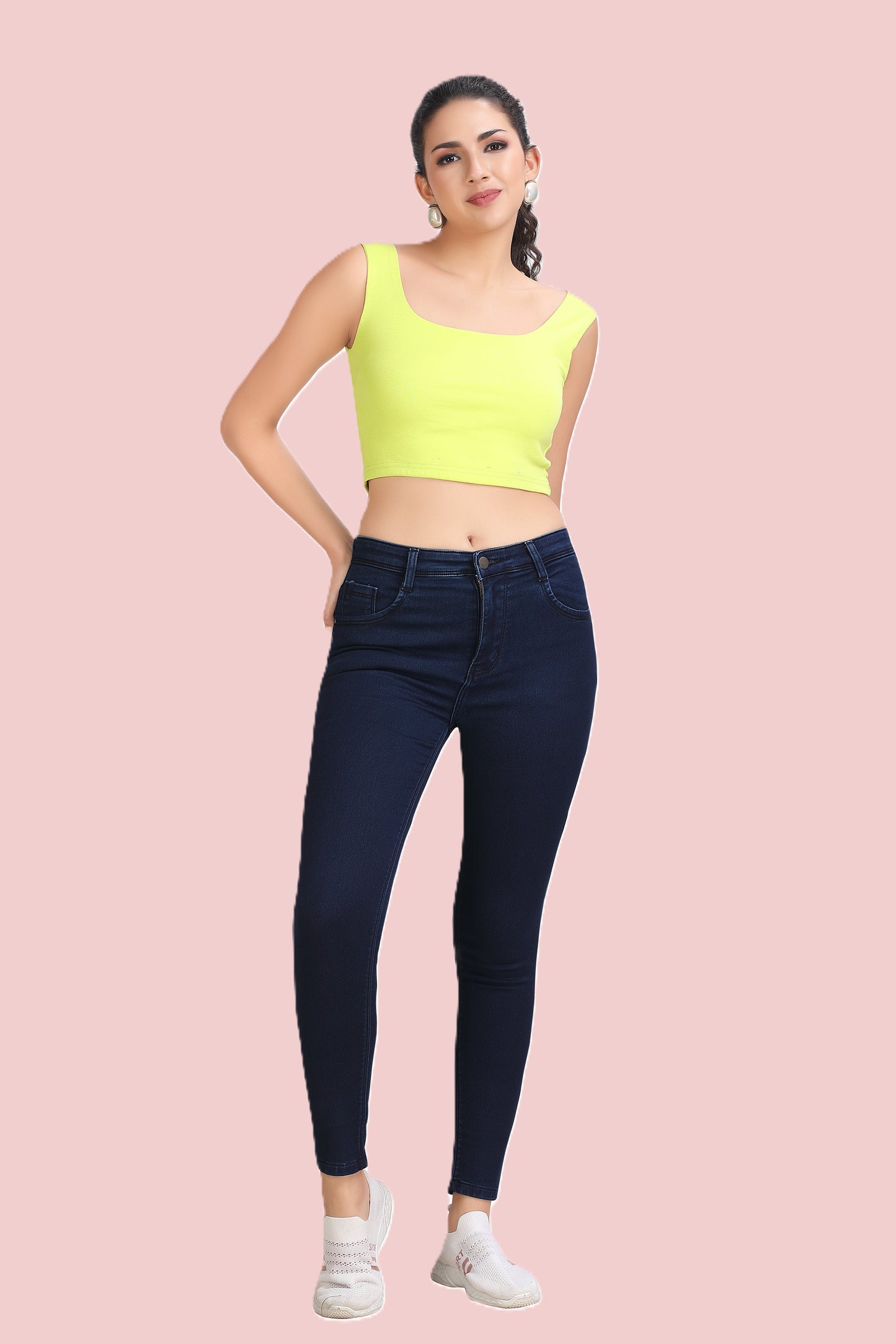 Women's High Rise Stone Wash Blue Ankle Fit Skinny Stretchable Jeans