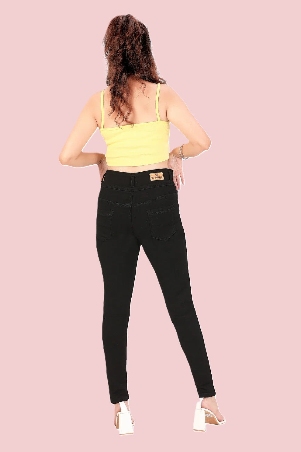 Women's Black High Rise 3-Button Skinny Fit Jeans