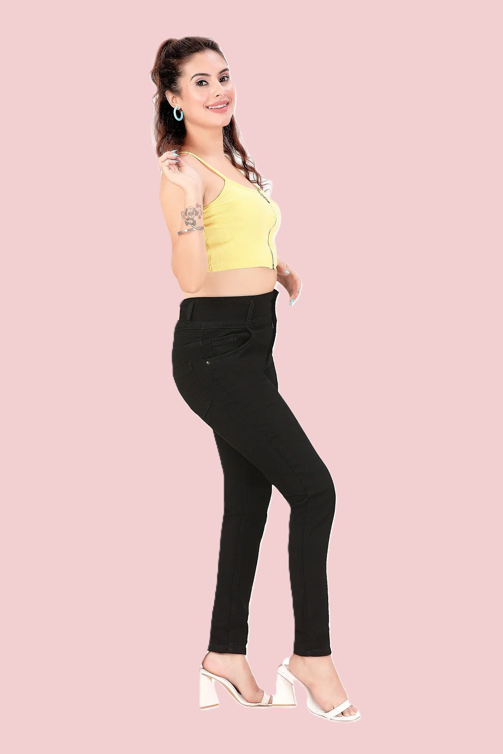 Women's Black High Rise 3-Button Skinny Fit Jeans