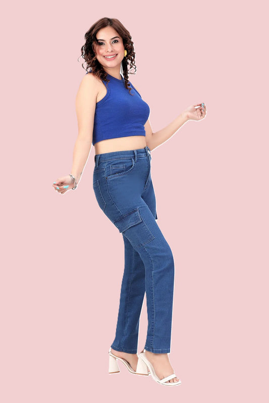 High-Rise Baggy Cargo Jeans 6 Pocket