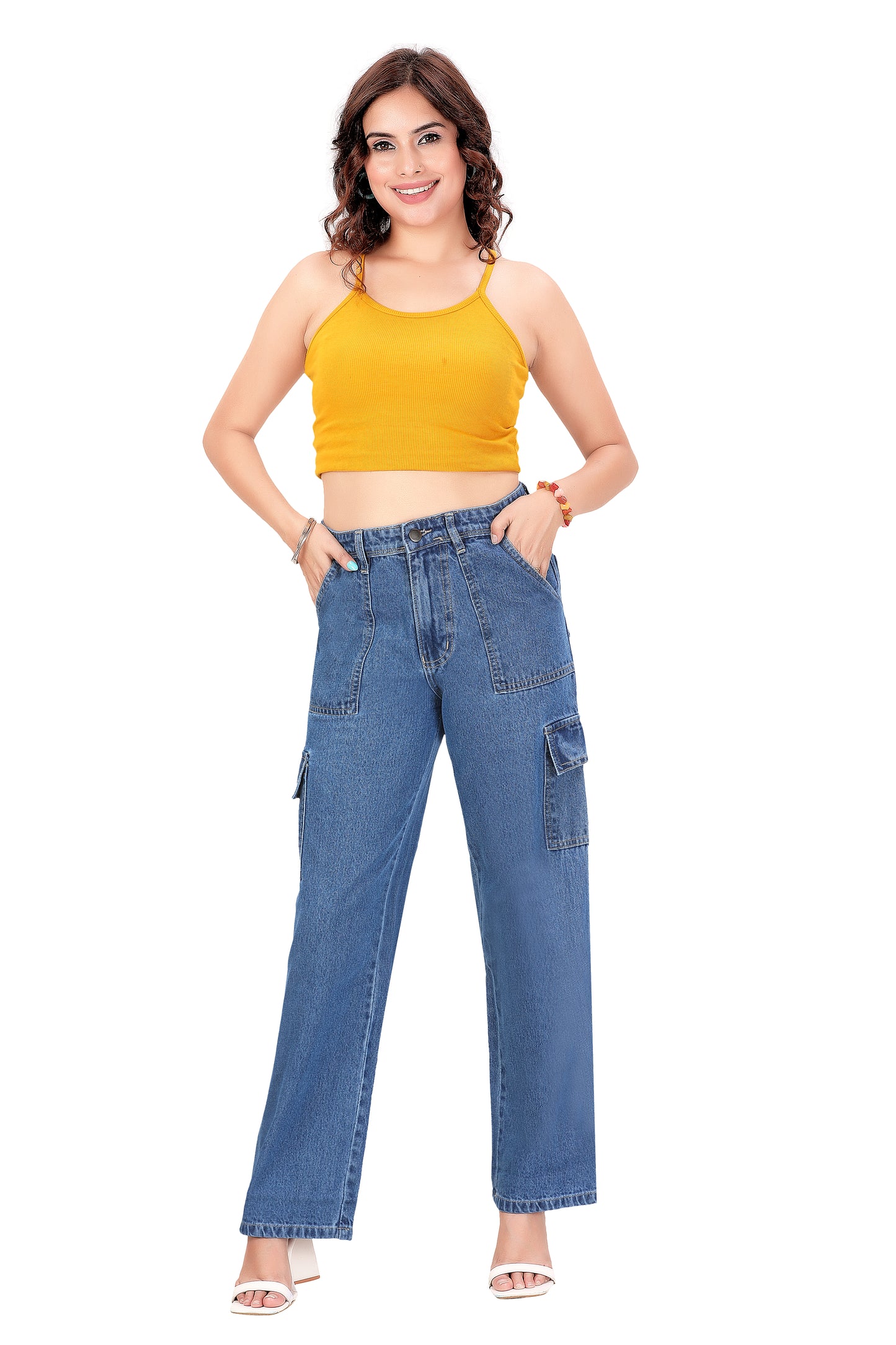 Baggy Fit Cargo Jeans for Women | High Waist, 6 Pockets, Relaxed Straight Denim | Grey Street Style Pants
