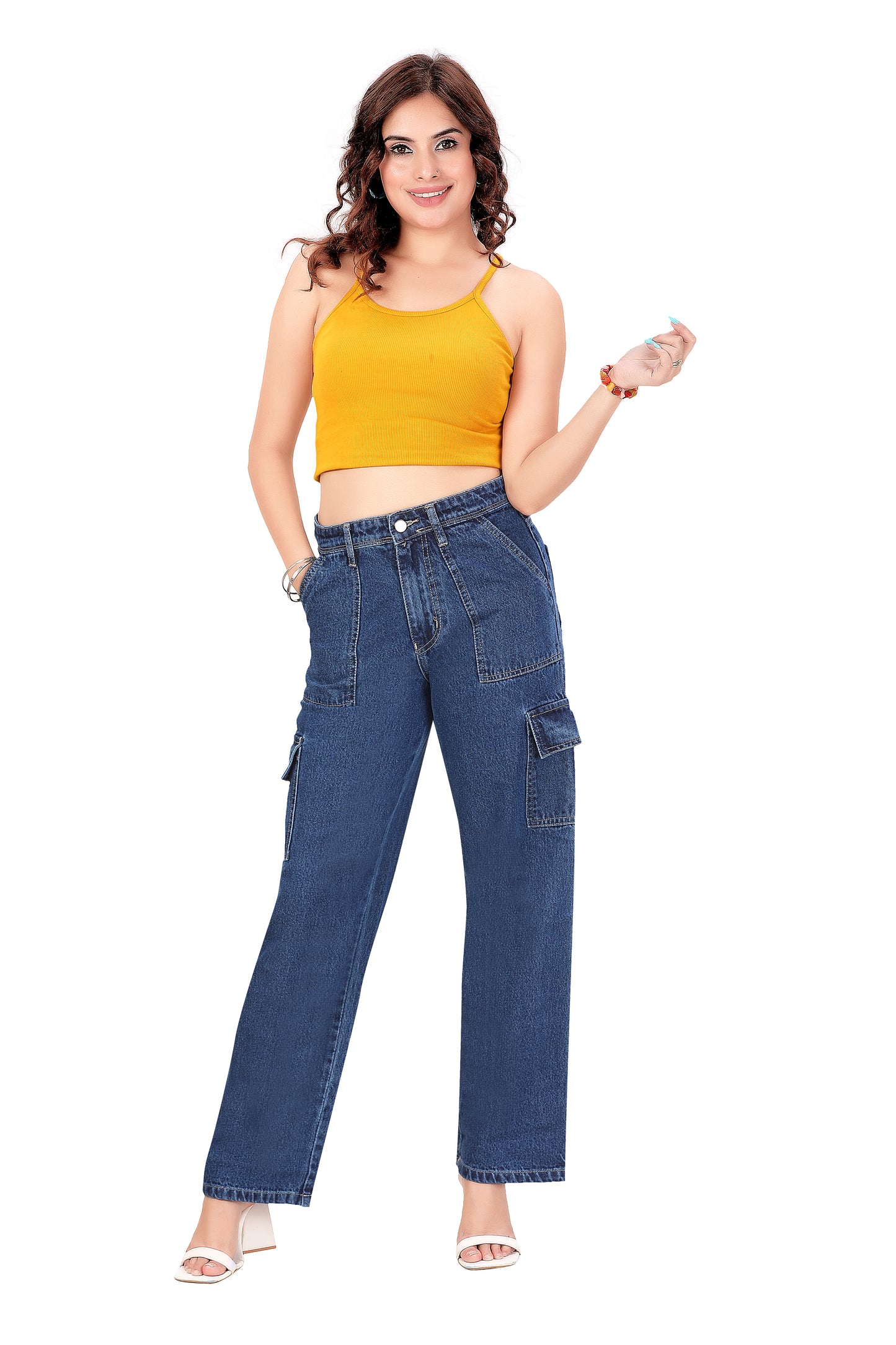 Baggy Fit Cargo Jeans for Women | High Waist, 6 Pockets, Relaxed Straight Denim | Grey Street Style Pants