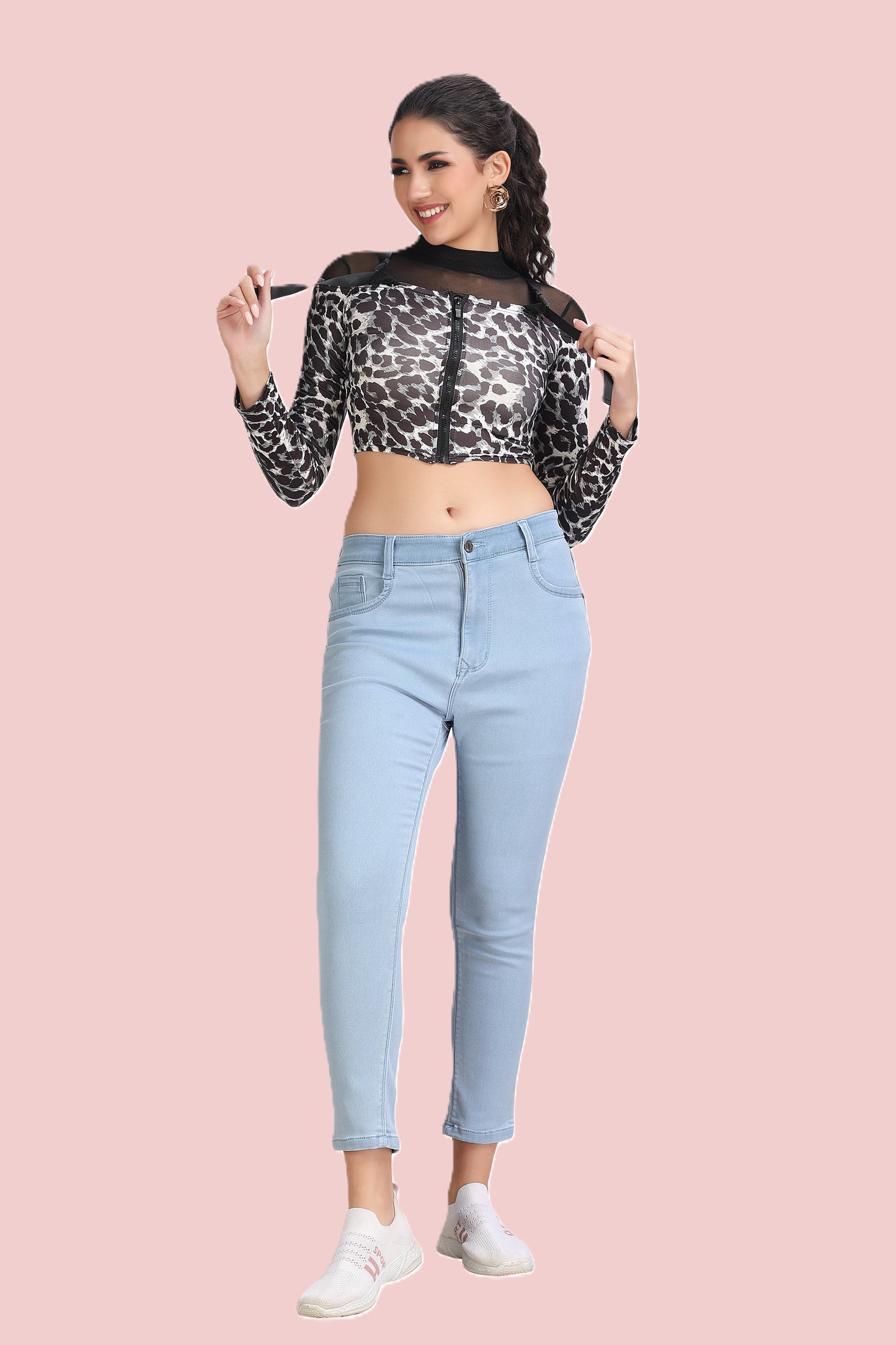 Women's High Rise Stone Wash Blue Ankle Fit Skinny Stretchable Jeans