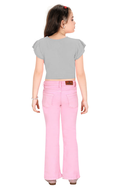 Girls Jeans – Trendy Pink Bootcut Stretch Denim Pants for Kids