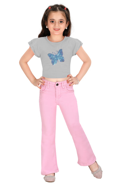 Girls Jeans – Trendy Pink Bootcut Stretch Denim Pants for Kids