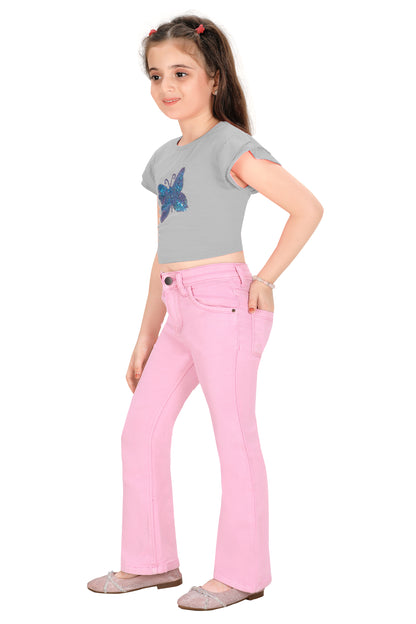 Girls Jeans – Trendy Pink Bootcut Stretch Denim Pants for Kids