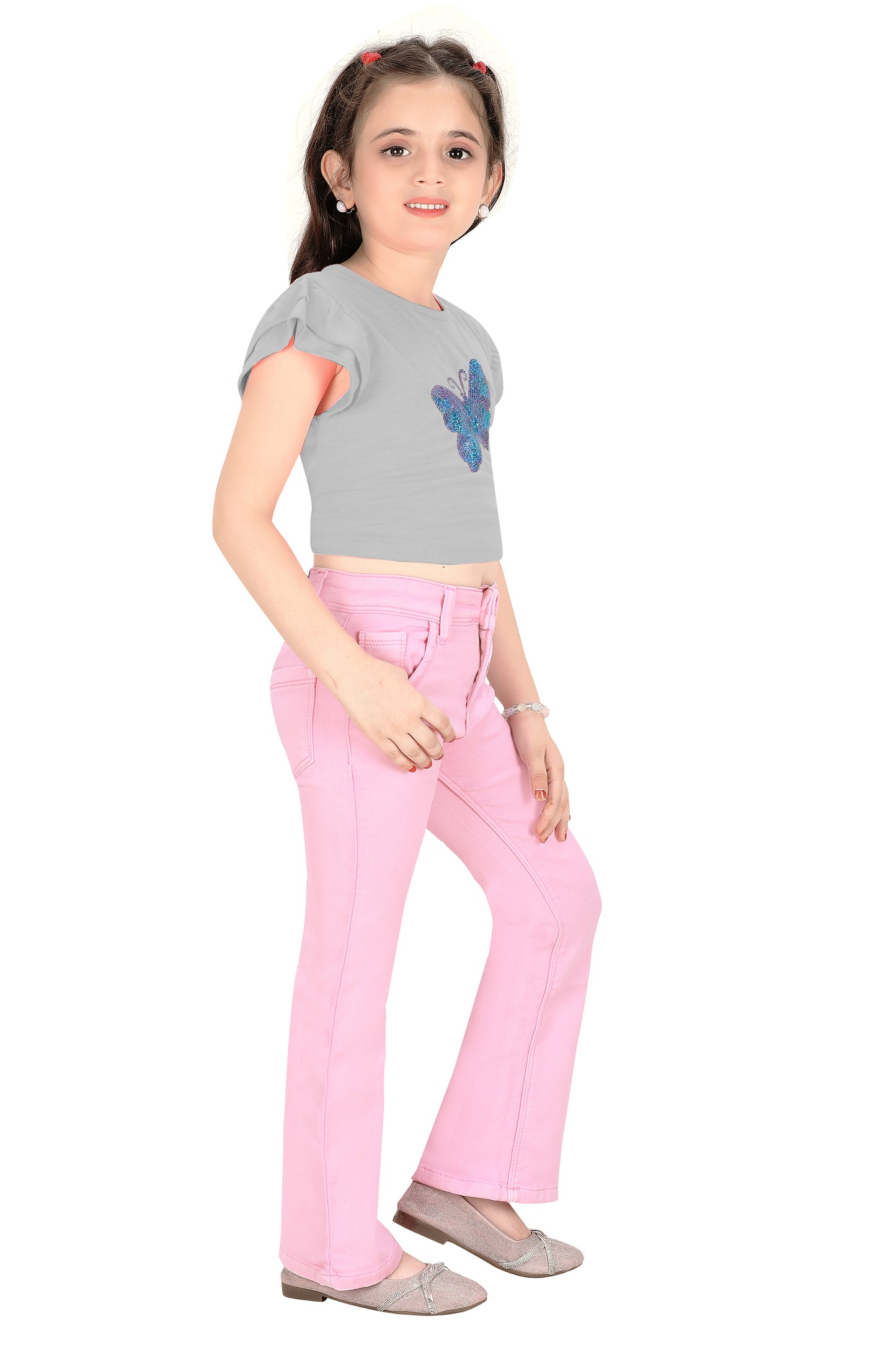 Girls Jeans – Trendy Pink Bootcut Stretch Denim Pants for Kids
