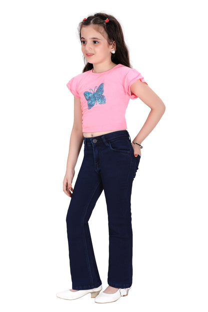 Girls Jeans – Trendy Pink Bootcut Stretch Denim Pants for Kids