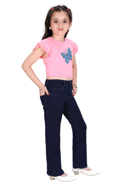 Girls Jeans – Trendy Pink Bootcut Stretch Denim Pants for Kids