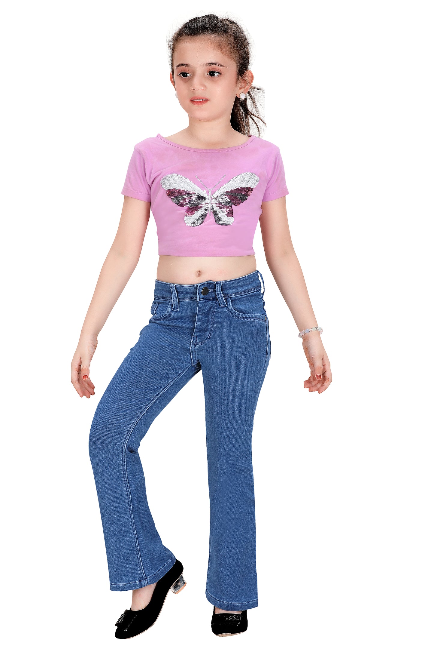 Girls Jeans – Trendy Pink Bootcut Stretch Denim Pants for Kids
