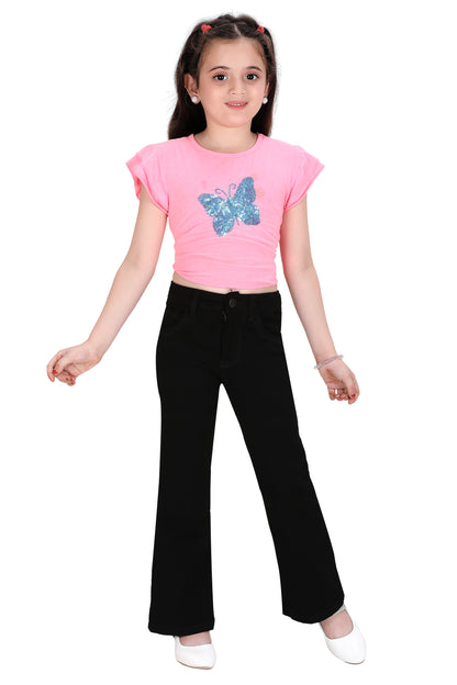 Girls Jeans – Trendy Pink Bootcut Stretch Denim Pants for Kids