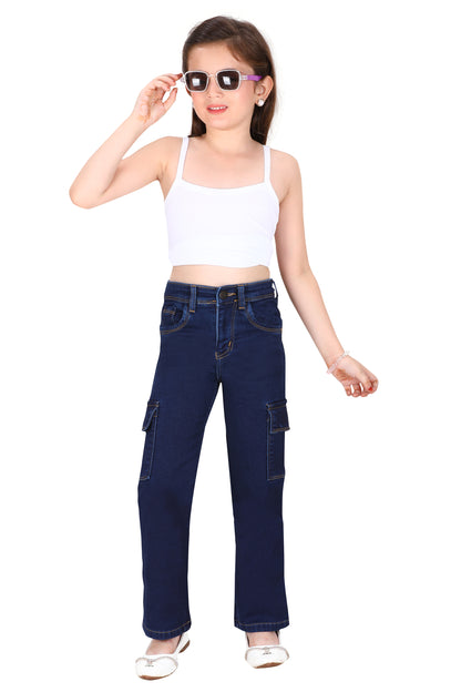 Girls' Pink Denim Jeans with Side Pockets – Stretchable, Comfortable, Fashionable