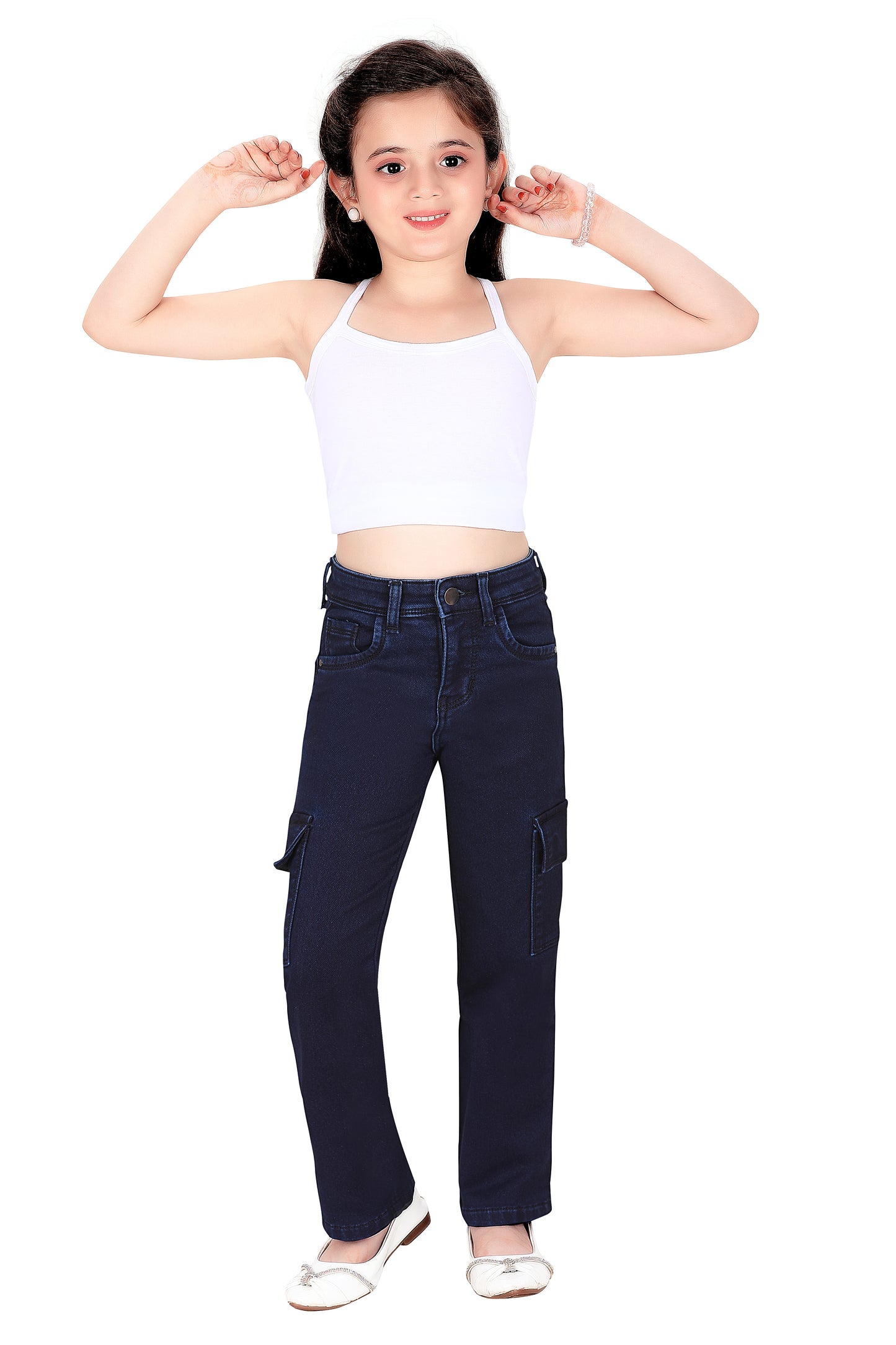 Girls' Pink Denim Jeans with Side Pockets – Stretchable, Comfortable, Fashionable