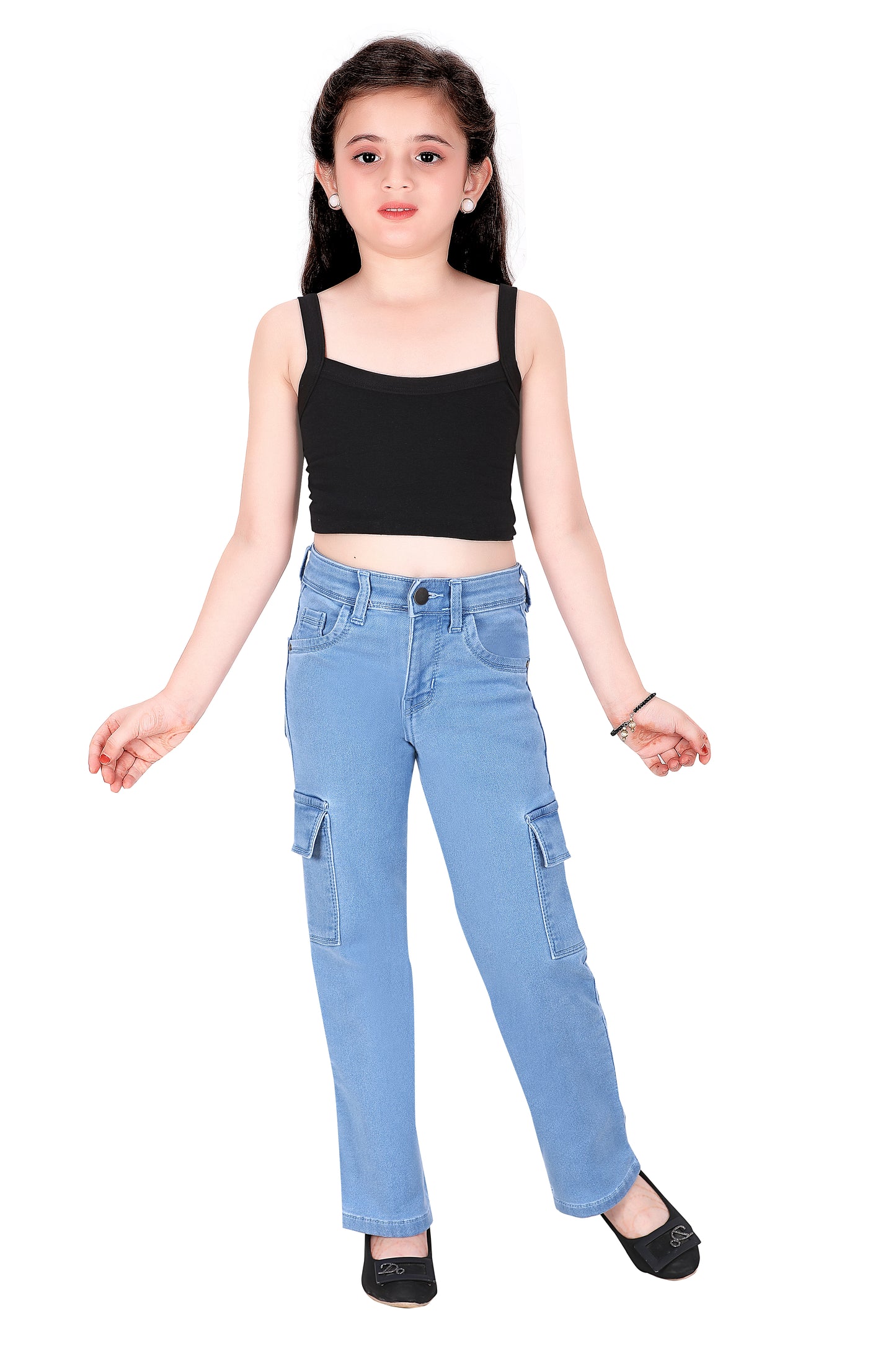 Girls' Pink Denim Jeans with Side Pockets – Stretchable, Comfortable, Fashionable