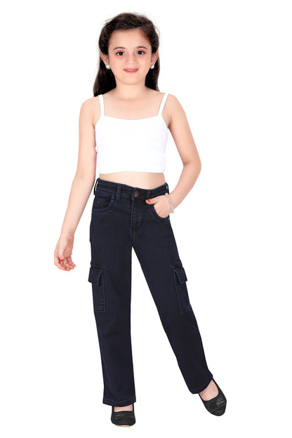 Girls' Pink Denim Jeans with Side Pockets – Stretchable, Comfortable, Fashionable