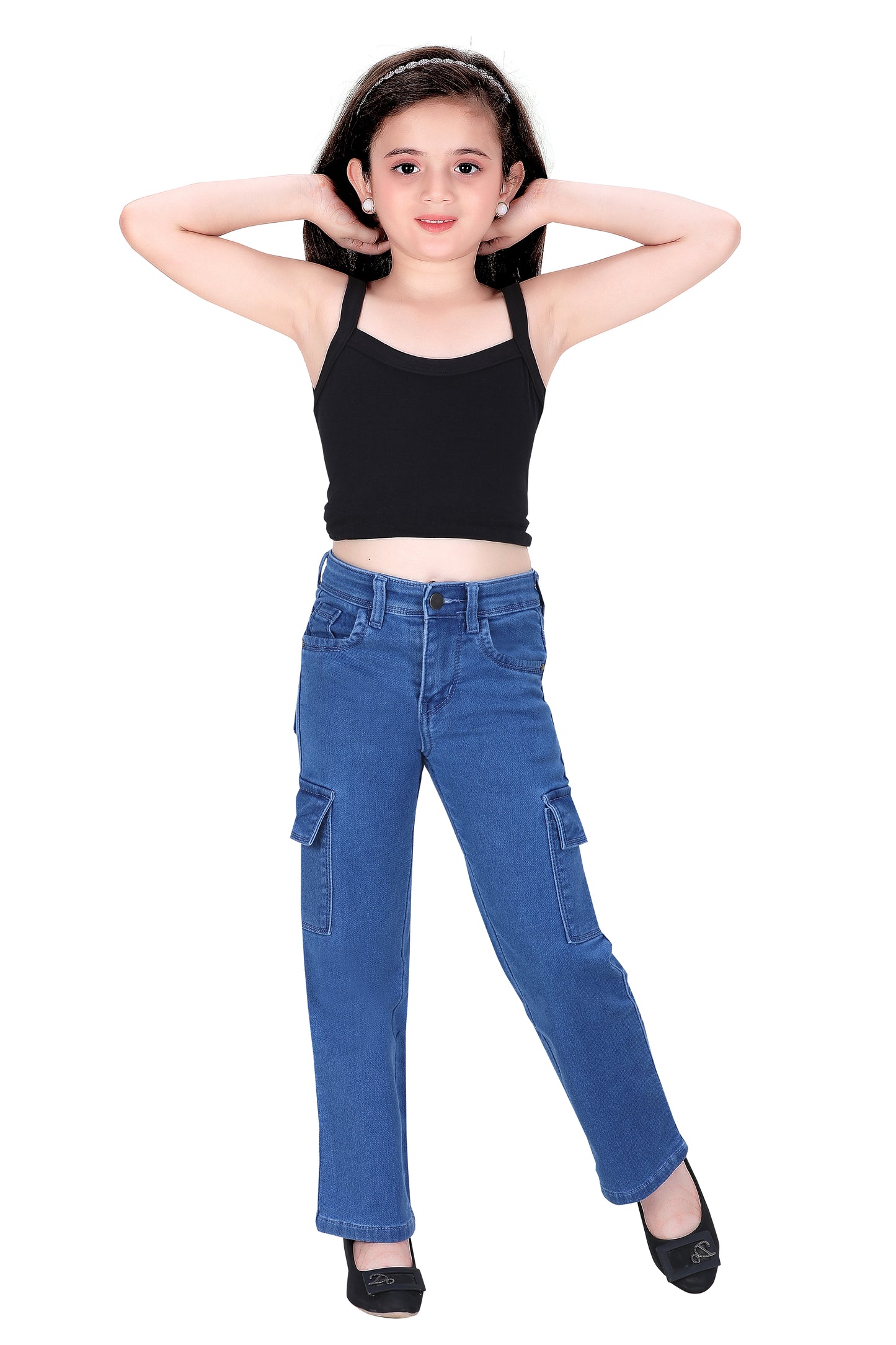 Girls' Pink Denim Jeans with Side Pockets – Stretchable, Comfortable, Fashionable