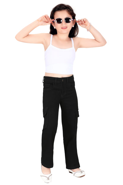 Girls' Pink Denim Jeans with Side Pockets – Stretchable, Comfortable, Fashionable