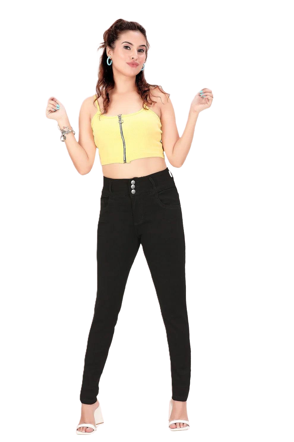 High Rise 3-Button Skinny Fit Jeans