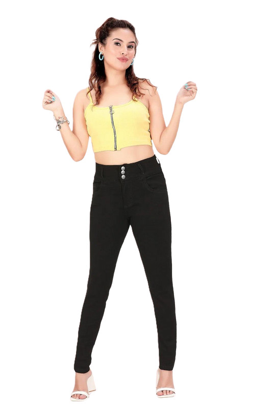 High Rise 3-Button Skinny Fit Jeans