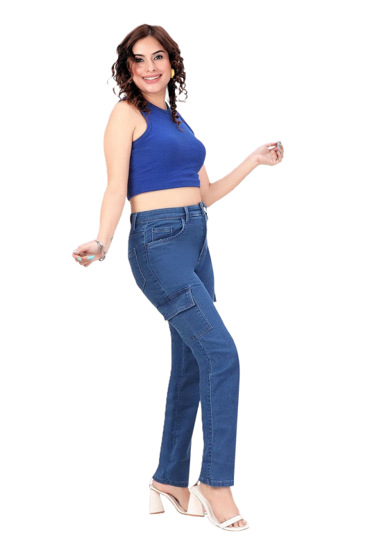 High-Rise Baggy Cargo Jeans 6 Pocket