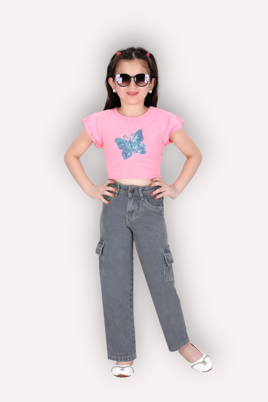 Cargo Denim Baggy Pants With Side Pockets