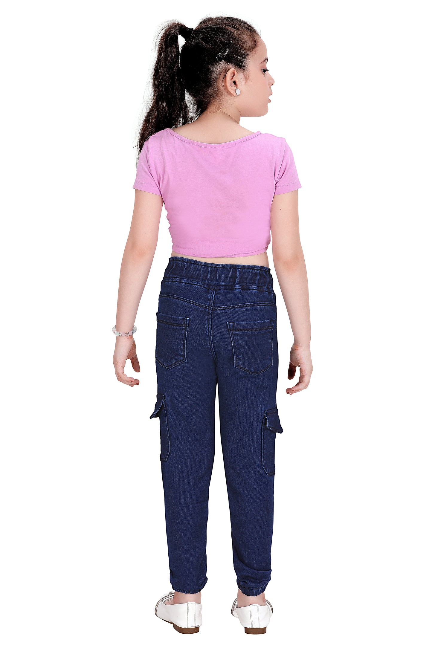 Girls Stretch Jogger Jeans – Denim Mix with Drawstring and Side Pockets