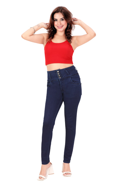Women's High-Rise Slim Fit Grey Jeans - 4 Button Closure