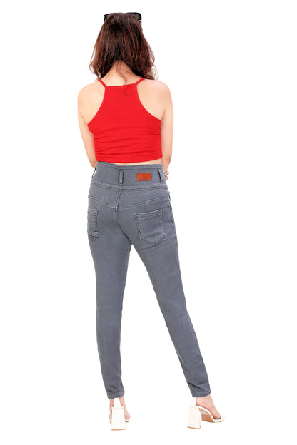 Women's High-Rise Slim Fit Grey Jeans - 4 Button Closure
