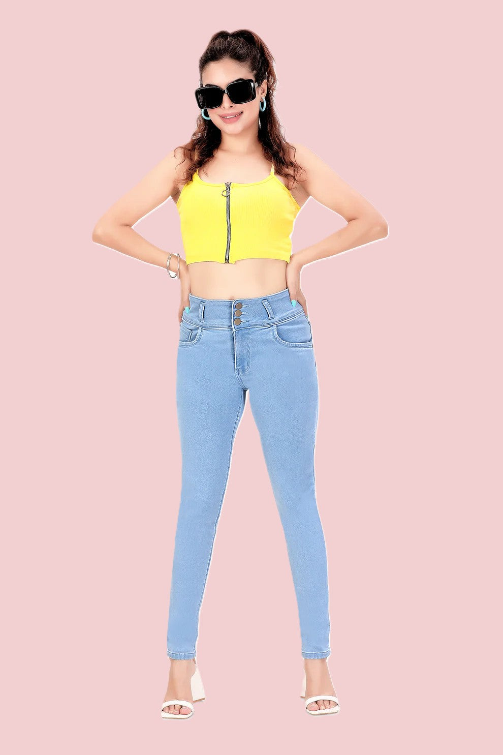 Women's Black High Rise 3-Button Skinny Fit Jeans
