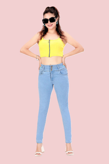 Women's Black High Rise 3-Button Skinny Fit Jeans