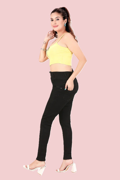 Women's Black High Rise 3-Button Skinny Fit Jeans