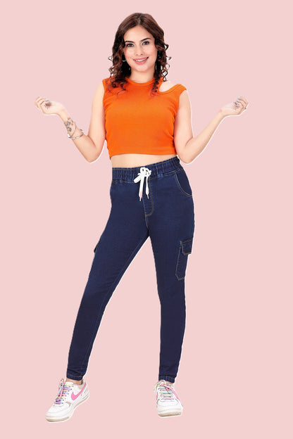 Women's Stretch Denim Joggers with Cargo Pockets