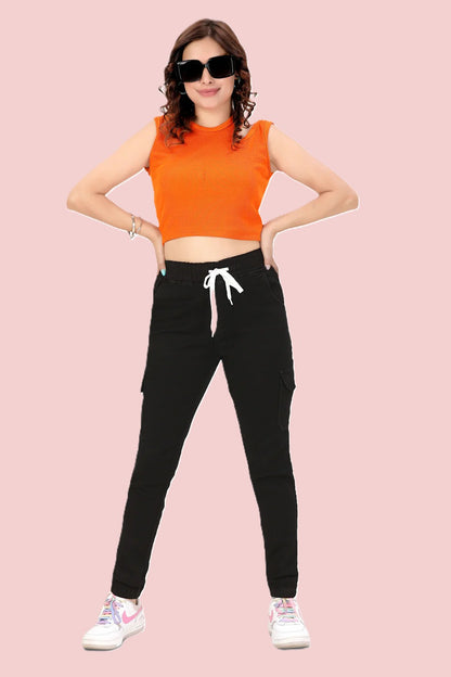 Women's Stretch Denim Joggers with Cargo Pockets