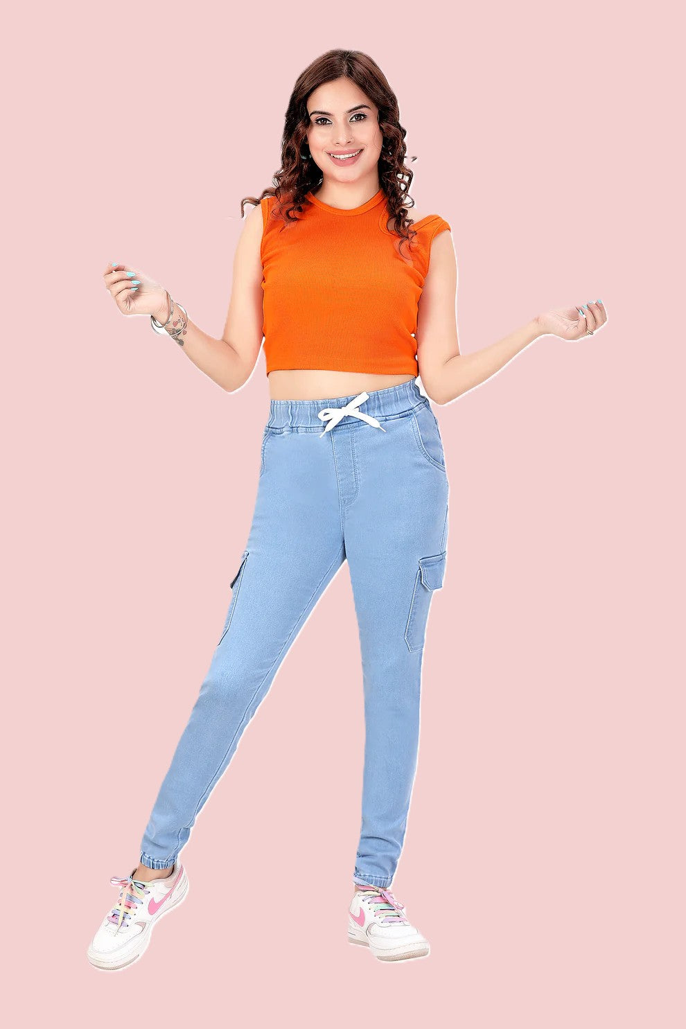 Women's Stretch Denim Joggers with Cargo Pockets