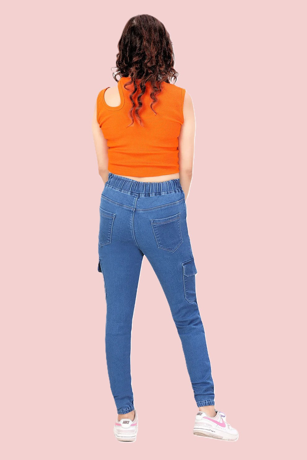 Women's Stretch Denim Joggers with Cargo Pockets