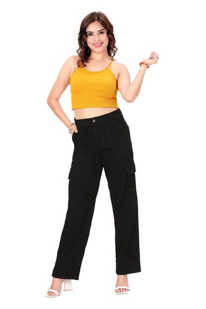 Baggy Fit Cargo Jeans for Women | High Waist, 6 Pockets, Relaxed Straight Denim | Grey Street Style Pants
