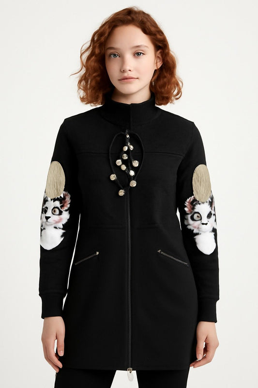 Long Black Hoodie-Style Jacket